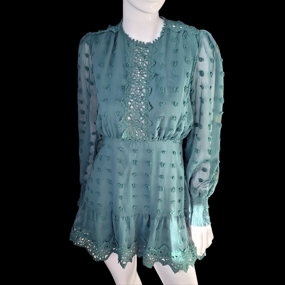 Lulus Lust or Love Emerald Green Embroidered Lace Long Sleeve Dress Small